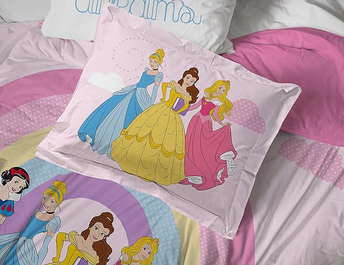 Jay Franco Disney Princess Rainbow 5 Piece Twin Bed Set - Includes Comforter & Sheet Set - Bedding Features Aurora, Belle, & Cinderella - Super Soft Fade Resistant Microfiber