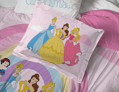 Jay Franco Disney Princess Rainbow 5 Piece Twin Bed Set - Includes Comforter & Sheet Set - Bedding Features Aurora, Belle, & Cinderella - Super Soft Fade Resistant Microfiber