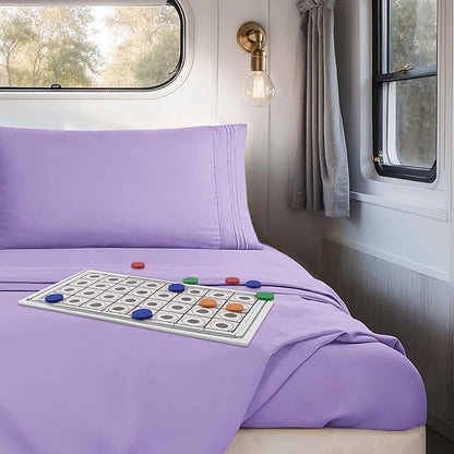 Clara Clark Bed Sheets, Premier 1800 Series 4 Piece RV Queen Sheet Set, Luxury Soft Sheets for RV Bunks, Short Queen - Lavender