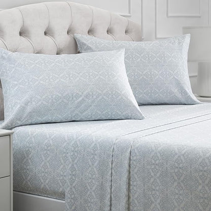 Mellanni King Sheets Set - 4 PC Iconic Collection Bedding - Hotel Luxury, Extra Soft, Cooling Bed Sheets - Wrinkle, Fade, Stain Resistant (King, Laced Sky Blue)