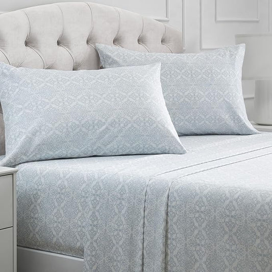 Mellanni Full Sheets Set - 4 PC Iconic Collection Bedding - Hotel Luxury, Extra Soft, Cooling Bed Sheets - Wrinkle, Fade, Stain Resistant (Full, Laced Sky Blue)