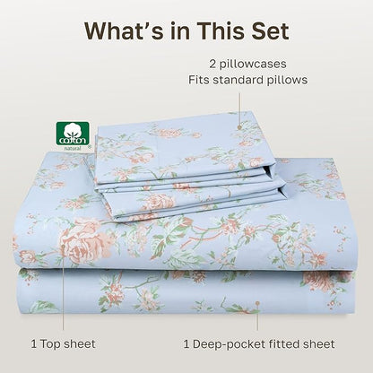 California Design Den Full Size Bed Sheets Set - 400 Thread Count Sateen, Natural 100% Cotton Sheets for Full Size Bed, Deep Pocket and Durable Bedding Set - Antique Rose