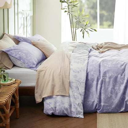 Bedsure Twin/Twin XL Duvet Cover - Reversible Purple Duvet Cover Set with Zipper Closure, 2 Pieces Cute Floral Patterned Bedding Set with 8 Corner Ties and 1 Pillow Sham