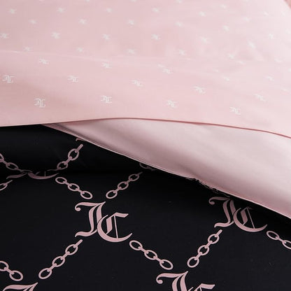 Juicy Couture Black Link Logo Printed Comforter Set, King – Complete 8-Piece Bed in a Bag Collection