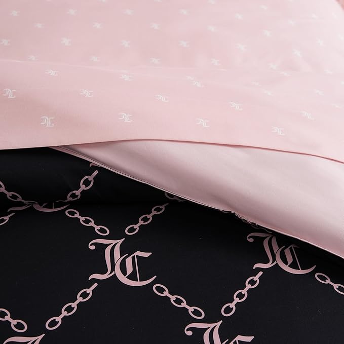 Juicy Couture Black Link Logo Printed Comforter Set, Queen – Complete 8-Piece Bed in a Bag Collection