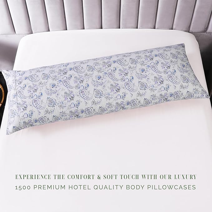 Elegant Comfort Ultra Soft 1-Piece Set Floral Print Pillowcases - 1500 Premium Hotel Quality Microfiber, Soft and Smooth Hidden Zipper Closure 1-Piece Pillow Covers - Body Pillowcase, Paisley Indigo