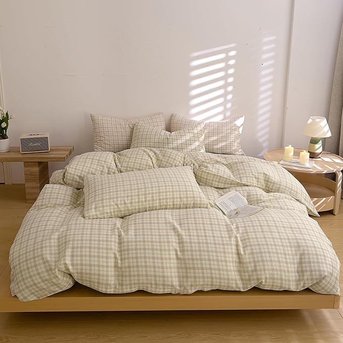 Plaid Duvet Covers Twin XL Brown Cotton Comforter Cover Twin XL Double Gauze Soft Boho Cute Duvet Cover Set with Hidden Zipper Chic Cottage Core Bedding Set Vintage Duvet Protector