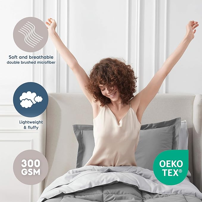 Nestl 5 Piece Twin XL Comforter Set – Grey Reversible Bed in a Bag – Complete Twin XL Size Bedding Set with Sheets, Pillowcase and Sham