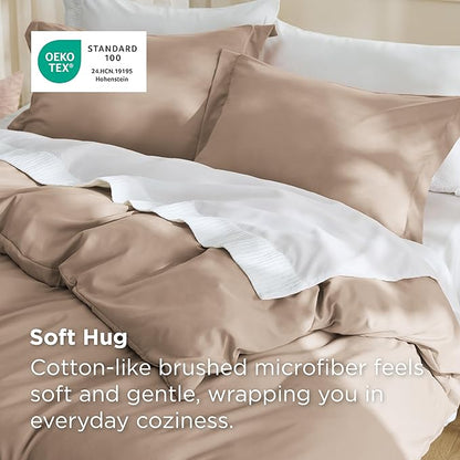 Bedsure Duvet Cover Full Size - Soft Double Brushed Bedding Set for Kids & Adults, Zipper Closure, 3 Pieces, Includes 1 Duvet Cover (80"x90") & 2 Pillow Shams, NO Comforter, Light Khaki