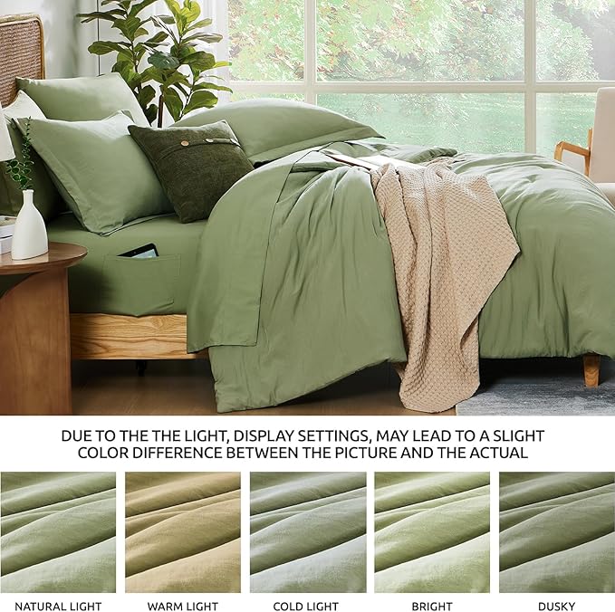 WRENSONGE Twin Comforter Set- 5 Pieces Sage Green Bed in a Bag, All Season Twin XL Bedding Sets with 1 Fitted Sheet, 1 Flat Sheet, 1 Pillow Sham and 1 Pillowcase