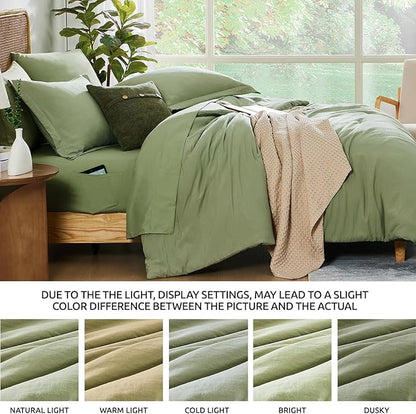 WRENSONGE Super King Plus Comforter Set - 7 Pieces Sage Green Soft Bed in a Bag Super King Plus with Fitted Sheet, Flat Sheet, 2 Pillow Shams, and 2 Pillowcases- Warm Bedding Sets for All Season