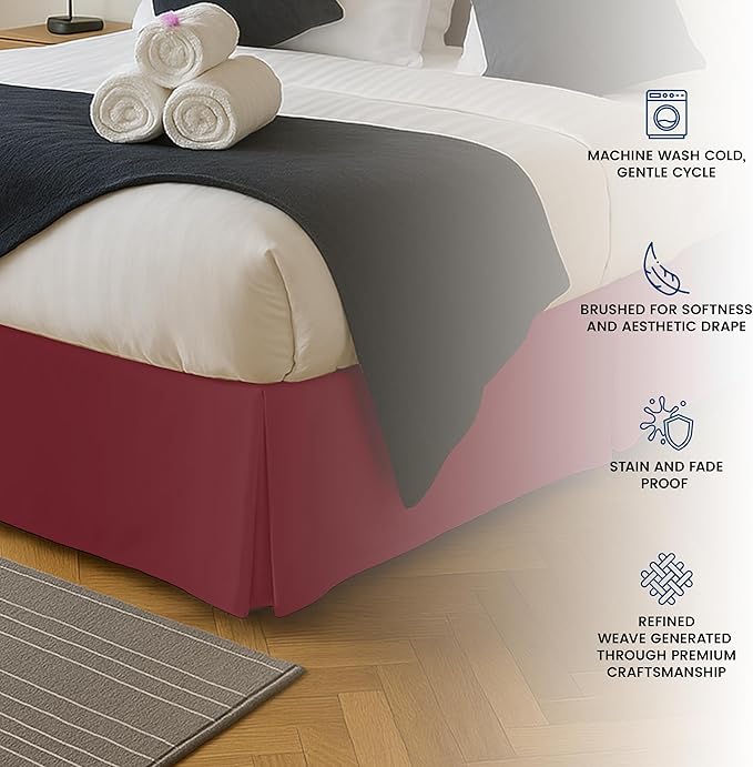 Utopia Bedding Queen Bed Skirt - Soft Quadruple Pleated Ruffle - Easy Fit with 16 Inch Tailored Drop - Hotel Quality, Shrinkage and Fade Resistant (Queen, Burgundy)