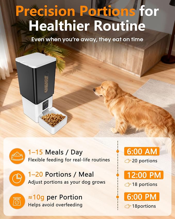 Automatic Dog Feeder, Dog Food Dispenser Automatic, 12L for Large Breed | 20 Days Food Capacity, Anti-Clog 0.78inch Large Kibble, 1080P HD Camera, APP Control for Office Workers