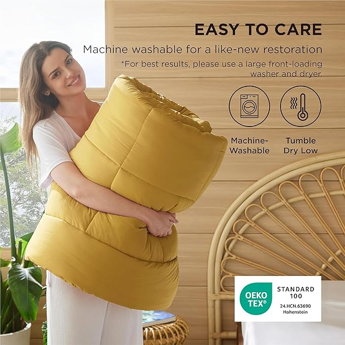 Bedsure Comforter Duvet Insert - Quilted Comforters Full Size, All Season Duvet, GentleSoft Down Alternative Bedding Blanket, with 8 Tabs, Gifts for Women/Men, Mustard Yellow, Full 86 x 82 Inches
