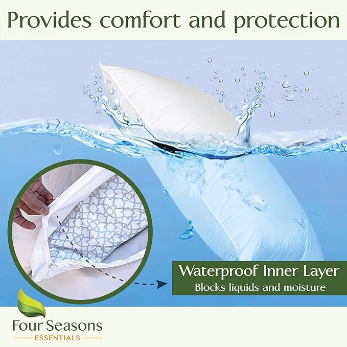 Four Seasons Essentials Body Size Waterproof Pillow Protector (Set of 1) - Natural Viscose derived from Bamboo Pillow Covers - Hypoallergenic Dust Proof Zippered Encasements for 20" x 54" Pillows