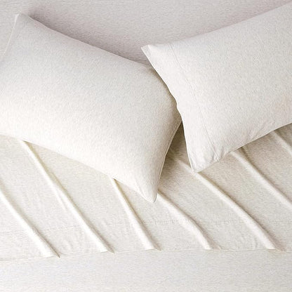 Amazon Basics 4 Piece Breathable 100% Cotton Jersey Knit Sheet Set, Stretchy Lightweight, Includes Flat and Fitted Sheets, Pillowcase, Full, Oatmeal