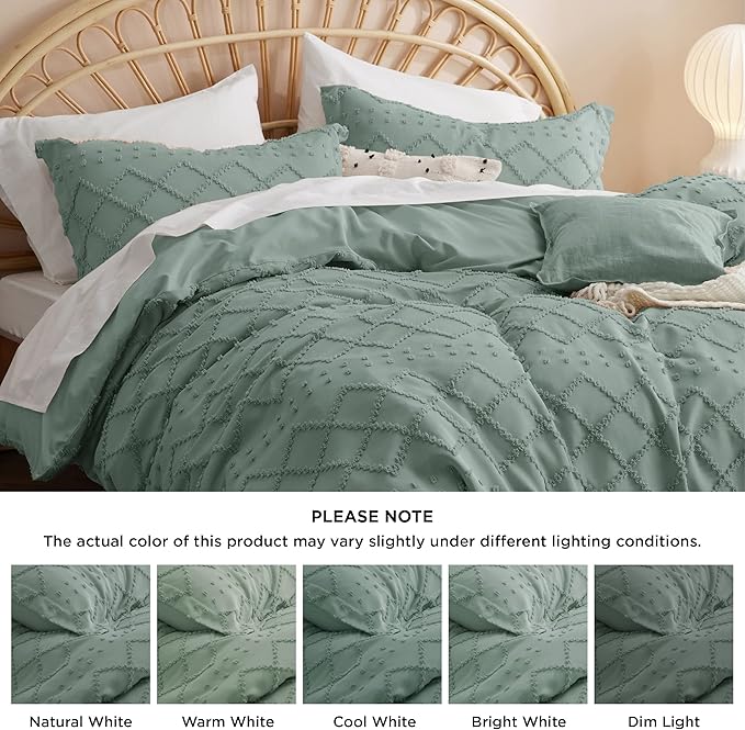 Bedsure Boho Twin Duvet Cover Size - Green Breathable & Soft Boho Bedding, Machine Washable Comforter Cover for All Seasons, Includes 1 Duvet Cover 68"x90" with 1 Pillow Sham & Zipper Closure