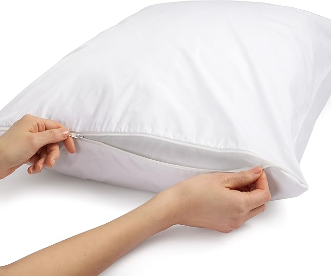 Amazon Basics King Pillow Pillowcases with Zipper, 100% Cotton Hypoallergenic, Pillow Protector, White (37 x 21 Inches), Pillows Not Included