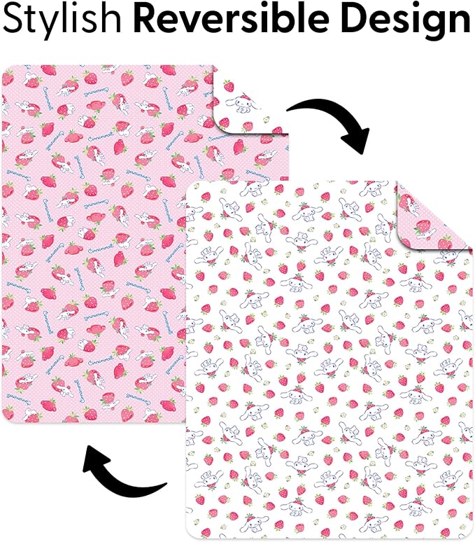 Northwest Sanrio Cinnamoroll Reversible Quilted Throw, Kawaii Strawberry Polkadot Pattern, Comfy Throw for Anime Fans, Game Room, Chair or Couch, 60 x 80 Inches