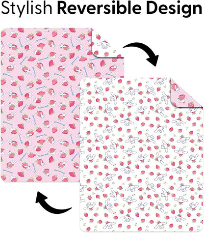 Northwest Sanrio Cinnamoroll Reversible Quilted Throw, Kawaii Strawberry Polkadot Pattern, Comfy Throw for Anime Fans, Game Room, Chair or Couch, 60 x 80 Inches