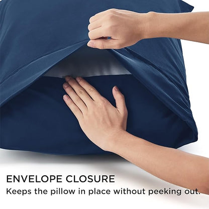 Bedsure King Size Pillow Cases Set of 4 - Navy Brushed Microfiber Pillowcases 4 Pack, Super Soft Pillowcase, Pillow Case Cover with Envelope Closure for Kids, Wrinkle, Fade Resistant, 20x36 Inches