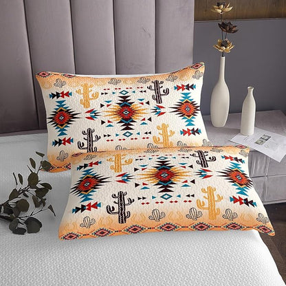 Manfei Geometric Aztec Arrow Kids Bedspread King Size,Western Cowboy Horseshoe Cactus Coverlet Set,Boys Girls Room Decor,Native Tribal Ethnic Quilted Coverlet,Rustic Bedding Quilt,2 Pillowcases