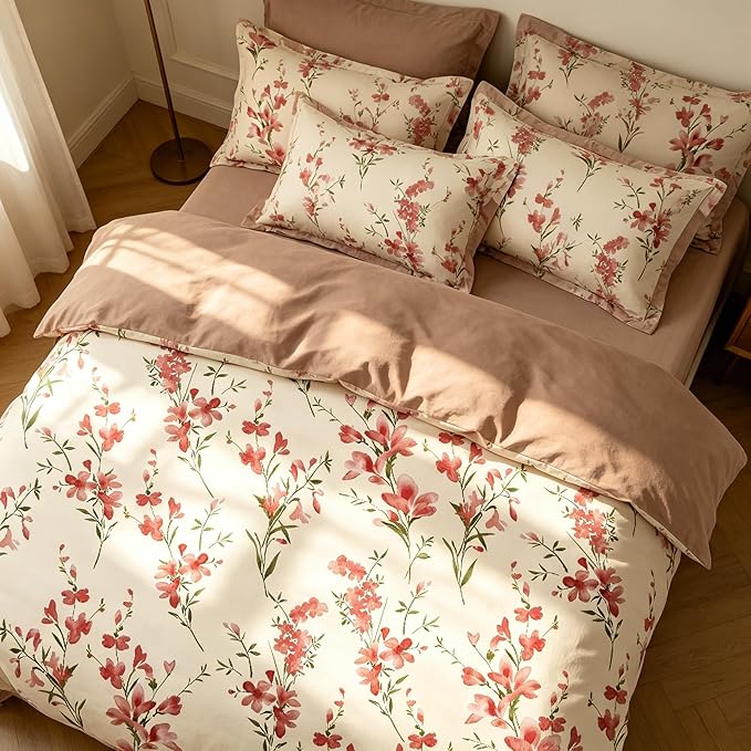 Vintage Floral Comforter Set King Size, Cottagecore Soft Microfiber Bedding Set with Retro Flowers Pattern, 3Pieces All Season Lightweight Summer Comforter Set for Girls