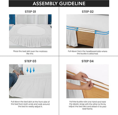 Utopia Bedding King Elastic Bed Ruffle - Easy Wrap Around Ruffle - Microfiber Bed Skirt with Adjustable Elastic Belt 16 Inch Tailored Drop - Hotel Quality Bedskirt, Fade Resistant (King, White)