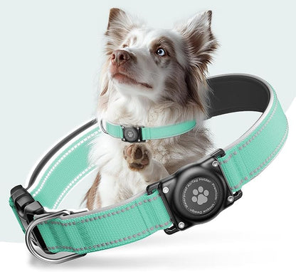 Upgrade Dog Collar with AirTag Holder, IP68 Waterproof, Aqua, S | Built-in Water Resistant AirTag holder, 1000D Nylon, Reflective Stitching for Night Visibility, Soft padding for Comfort