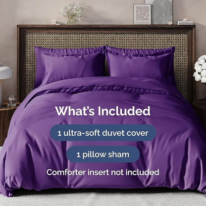 Duvet Cover Twin/Twin XL Size Set - Extra Soft Twin/Twin XL Duvet Cover 68" x 90" with 1 Pillow Sham - Hotel Luxury, Easy Care, Fade Free w/ Zipper Closures & Ties - Comfy, Cozy & Breathable (Purple)