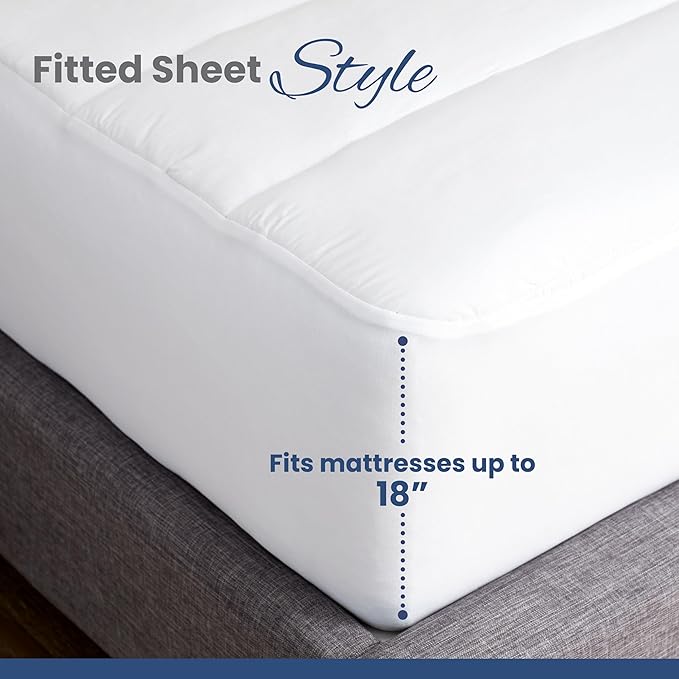 Martex Quilted Mattress Pad, Soft Breathable Polyester-Cotton Blend Fabric, Premium Polyester Fill Mattress Topper Pad, Deep Pocket Elastic Fit up to 18”, All-Season Comfort, Machine Washable, Full