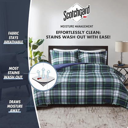 Madison Park Essentials Parkston Plaid Comforter, Matching Sham, 3M Scotchguard Stain Release Cover, Hypoallergenic All Season Bedding-Set, Twin/TwinXL, Navy, 2 Piece