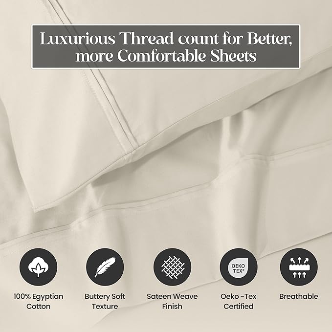 Superior 1200 Thread Count 100% Egyptian Cotton, Soft and Breathable, 2-Piece King Pillowcase Set Solid, Ivory