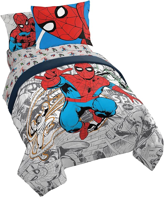 Jay Franco Spiderman Spidey VS 5 Piece Twin Size Bed Set - Includes Comforter & Sheet Set Bedding - Super Soft Fade Resistant Microfiber (Official Marvel Product)