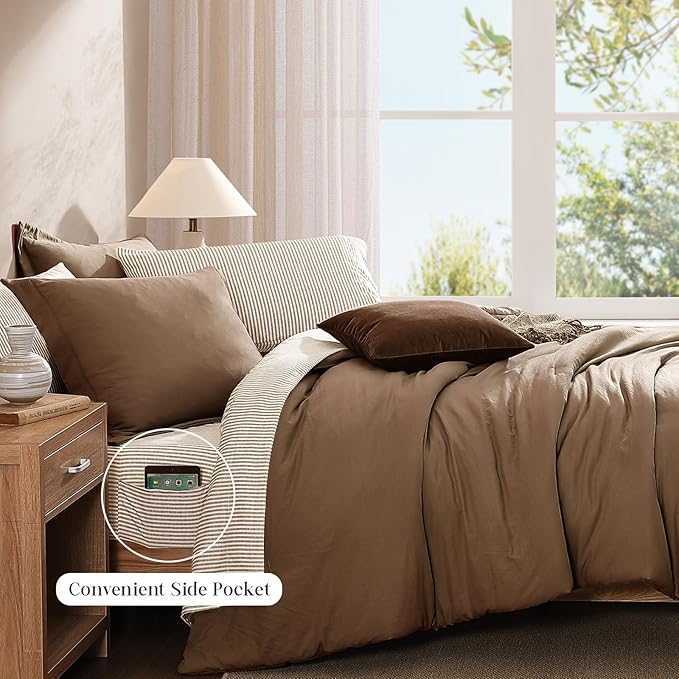 Monbix King Size Comforter Set - 7 Pieces Brown Prewashed Bed in a Bag King Bedding Sets with Comforters, All Seasons Ultra Soft Comforter Bed Set with Sheets,Pillowcases & Shams