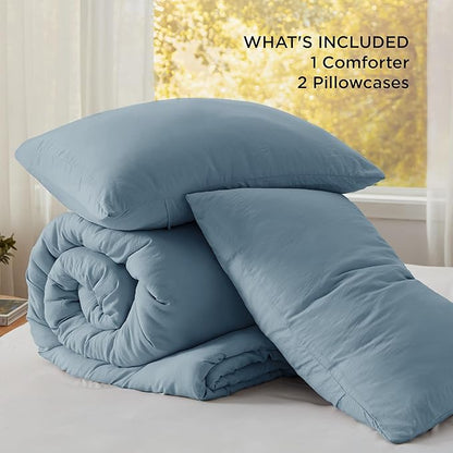 Bedsure Super King Plus Comforter Set, Dusty Blue Soft Prewashed Bedding for All Seasons, 3 Pieces GentleSoft™ Bed Set, 1 Lightweight Comforter (128"x120") and 2 Pillowcases (20"x36")