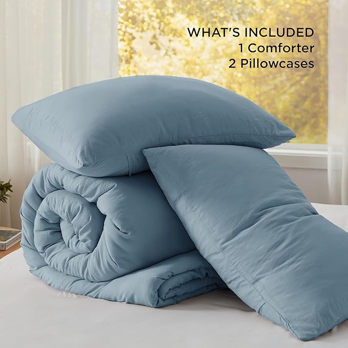 Bedsure Super King Comforter Set, Dusty Blue Soft Prewashed Bedding for All Seasons, 3 Pieces GentleSoft™ Bed Set, 1 Lightweight Comforter (120"x120") and 2 Pillowcases (20"x36")