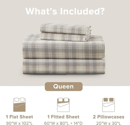 Comfort Spaces 100% Cotton Sheets Queen, Breathable, Naturally Cool Cotton Sheets, Soft Cotton Bed Sheets with 14" Elastic Pocket Fits up to 16" Mattress, All Seasons Sheet Set, Wesley Taupe 4 Piece