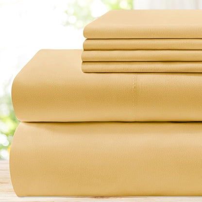 BYSURE 6 Pieces Bed Sheets Set(Full, Gold) - Hotel Luxury Super Soft 1800 Thread Count 100% Microfiber Sheets with Deep Pockets, Wrinkle & Fade Resistant