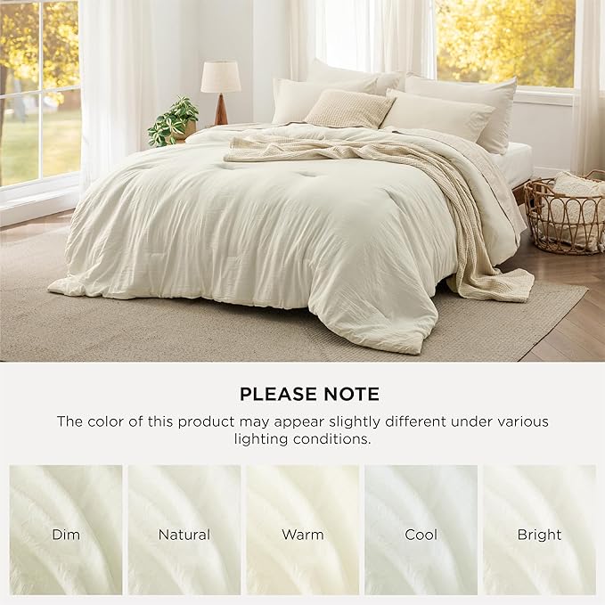 Bedsure Full Comforter Set, Ivory Soft Prewashed Bedding for All Seasons, 3 Pieces GentleSoft™ Bed Set, 1 Lightweight Comforter (82"x86") and 2 Pillowcases (20"x26")