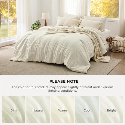 Bedsure Full Comforter Set, Ivory Soft Prewashed Bedding for All Seasons, 3 Pieces GentleSoft™ Bed Set, 1 Lightweight Comforter (82"x86") and 2 Pillowcases (20"x26")