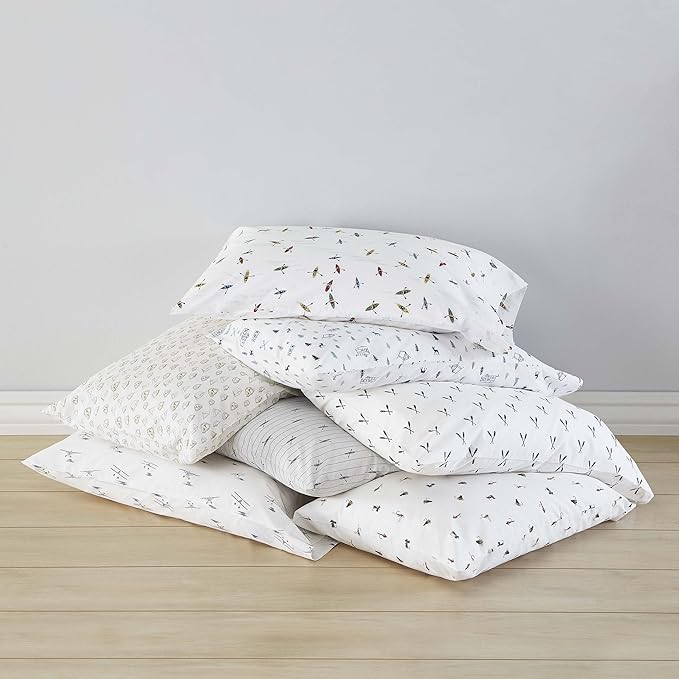 Eddie Bauer - Twin Bed Sheets, Cotton Percale Bedding Set with Matching Pillowcase, Crisp & Cool, Dorm Essentials (Fishing Flies White)