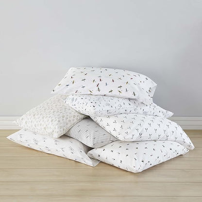 Eddie Bauer - Twin Bed Sheets, Cotton Percale Bedding Set with Matching Pillowcase, Crisp & Cool, Dorm Essentials (Fishing Flies White)