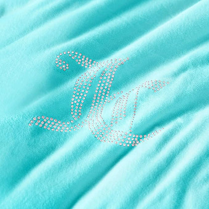Juicy Couture Blue Crush Velour Twin/Twin XL Comforter Set - 2 Piece Luxury Bedding Ensemble