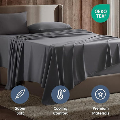 Nestl California King Sheet Set - 1800 Ultra-Soft Microfiber Cal King Bed Sheets - Double Brushed - Deep Pockets - Easy Fit - 4 Piece Set - Bed Sheets (California King, Dark Grey)
