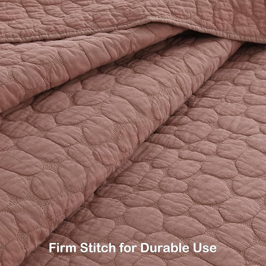 HORIMOTE HOME 100% Cotton Quilt Set King Size, Cameo Rose Pre-Washed Bedspreads Coverlet Set with Cobblestone Pattern, Cozy Lightweight Stitching Decorative Bedding Cover for All Seasons