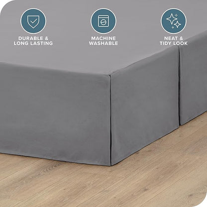 Bare Home California King 15-Inch Tailored Drop Easy Fit - Bed Skirt for Cal King Beds - Center & Corner Pleats (Grey)