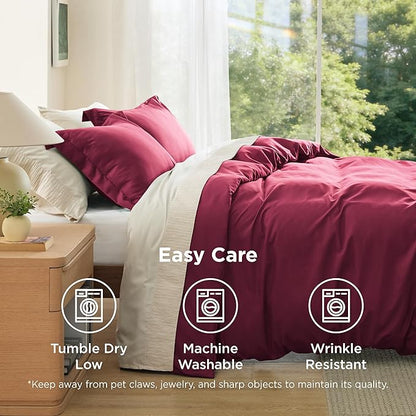 Bedsure Duvet Cover Full Size - Soft Double Brushed Bedding Set for Kids & Adults, Zipper Closure, 3 Pieces, Includes 1 Duvet Cover (80"x90") & 2 Pillow Shams, NO Comforter, Burgundy Red