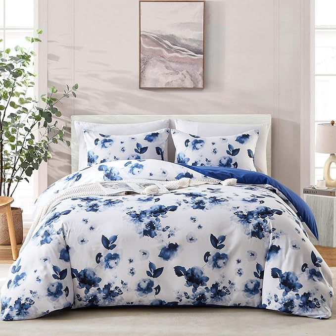 Cupocupa Duvet Cover Full Size Set Boho Floral Pattern Full Duvet Cover Set for Full Size Bed Vintage Soft Bedding Leaf Print Duvet Cover with Pillowcases