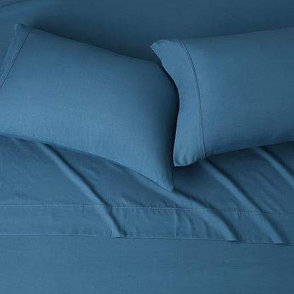 Amazon Basics Lightweight Super Soft Easy Care Wrinkle Resistant Microfiber 4-Piece Bed Sheet Set with 14-Inch Deep Pockets, Full, Dark Teal, Solid